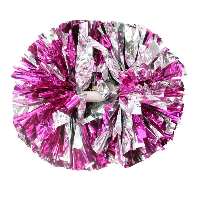 Hooshing 2PCS Pink and Silver Cheerleading Pom Poms with Baton Handle for Team Spirit Sports Dance Cheering - Image 1